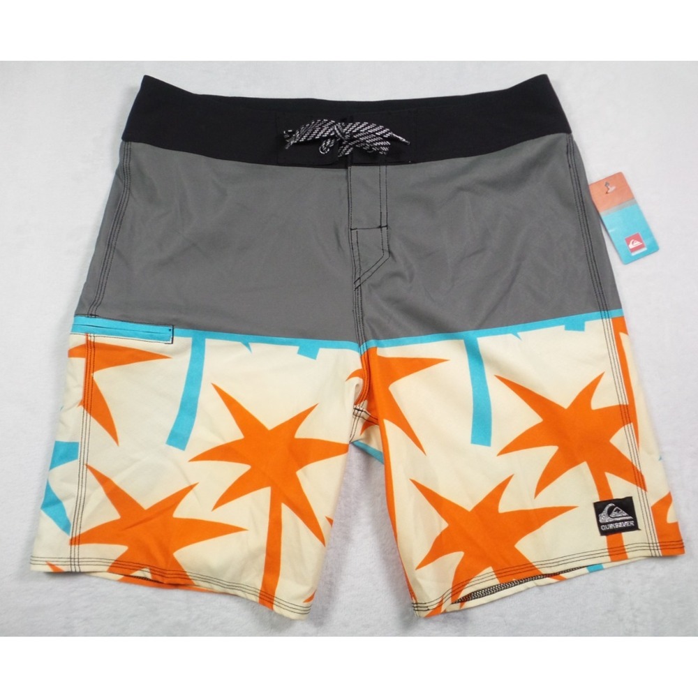 Quiksilver Shorts Mens Size 32 Gray Palms Stretch Boardshorts Pocket NWT